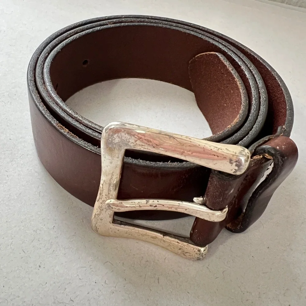 Gap Dark Brown Genuine Cow Leather Belt Solid Brass Buckle Made in USA M Vintage